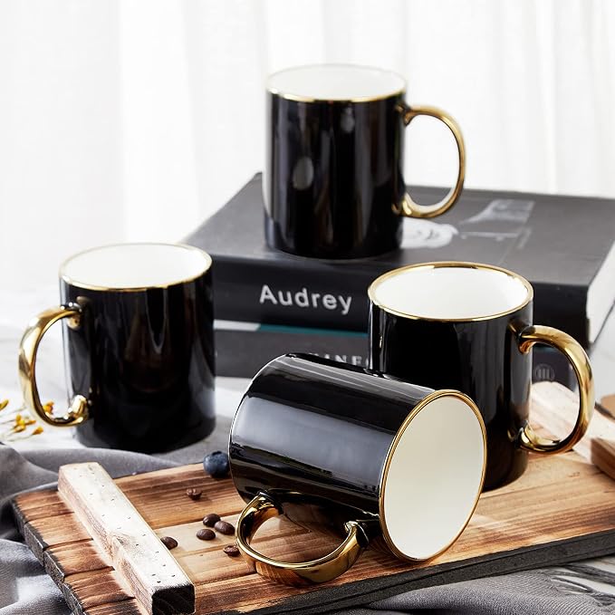 DUJUST Black Coffee Mug Set of 4, Modern & Stylish Design by DUJUST
