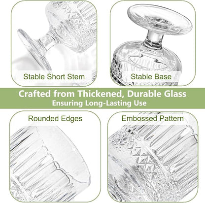 6 Pack Vintage Glass Goblets, 7.5 OZ Small Clear Wine Glasses, Retro Embossed - Image 4