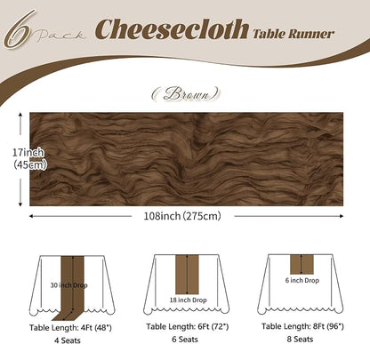 6 Pack Brown Cheesecloth Table Runner, 17 x 108 inch, Semi Sheer Boho Cheese - Image 3