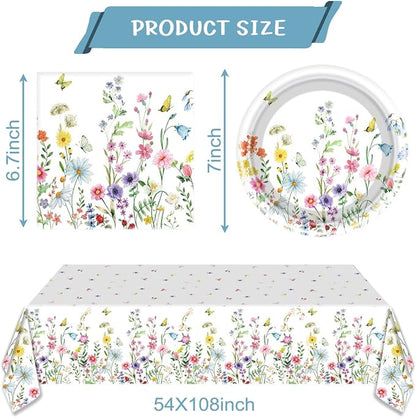 Wildflower Plates and Napkins Party Supplies, Floral Tablecloth | 24 Serves - Image 2