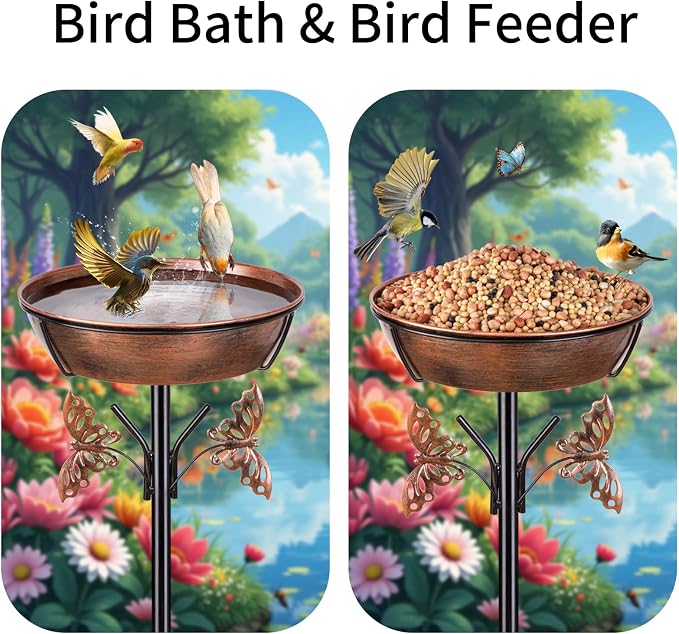 40In Metal Bird Bath for Outdoors, Removable 3" Deep 13" Dia Bowl Heavy-Duty - Image 5