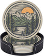 Mountain Sunset Leather Drinks Coasters by Unknown