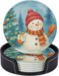 Winter Blue Green Snowman Christmas Tree Coasters by KiuLoam