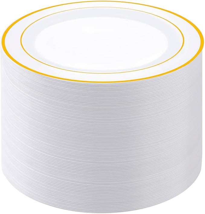 PULOTE 100PCS Gold Plastic Plates by PULOTEpartywareWesupplyproductsandyouenjoylife
