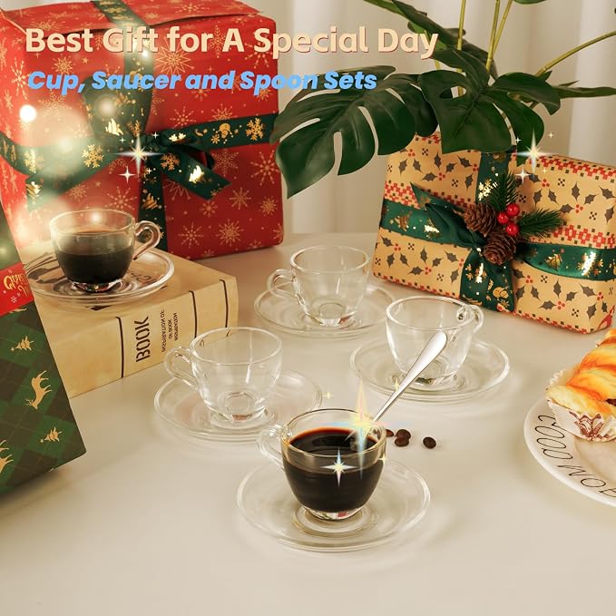Glass Espresso Shot Cups with Saucers Set of 6, Dishwasher & Microwave Safe - Image 7