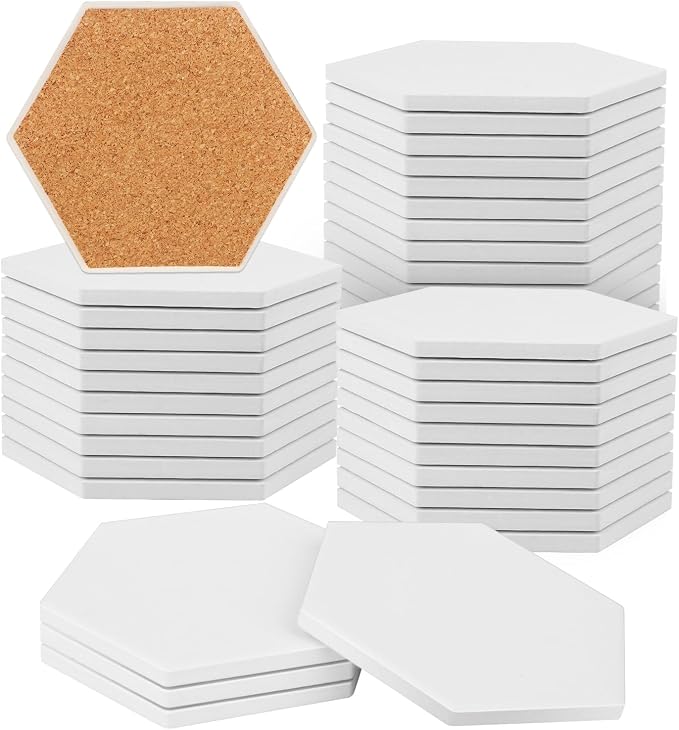 GNIEMCKIN 40 Pieces 3.75 Inch Hexagon Blank Ceramic Coasters, Unglazed | by GNIEMCKIN