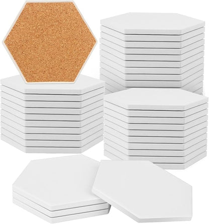 30 Pieces 3.75 Inch Hexagon Blank Ceramic Coasters, Unglazed Ceramic Tiles by GNIEMCKIN