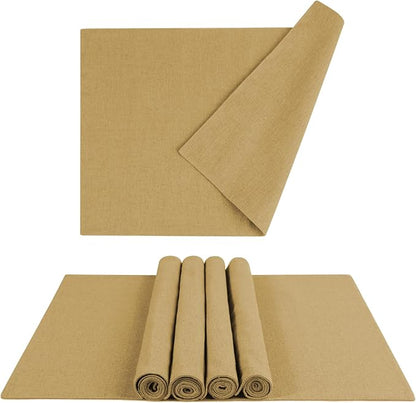MANSPHIL Gold Fabric Placemats Set of 6 Faux Linen Table Mats Thick Cloth Place Mats Heat Resistant Double Layer Wrinkle Free Dining Kitchen Table Decor - 13x19 Inch Oeko Tex Placemat