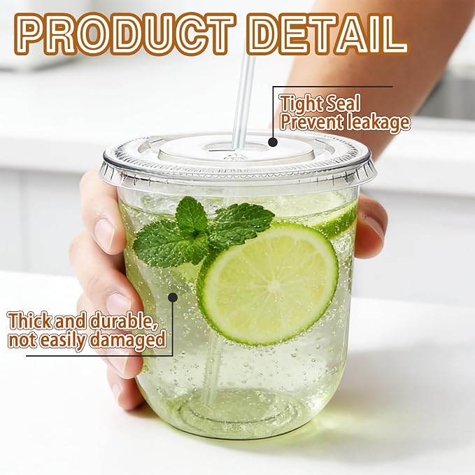 Alaeseje 100 Pack 12 oz Clear Plastic Iced Coffee Cups - Image 3