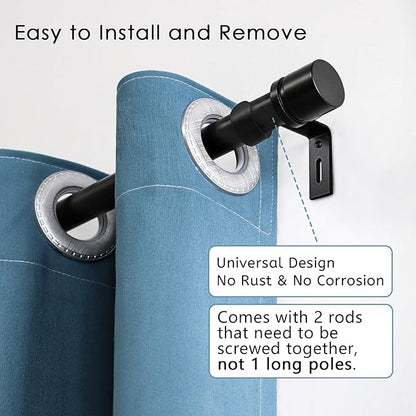 Curtain Rods for Windows 16 to 28 or 40 Inches Max Adjustable Length 1 Inch Diameter Window Curtain Rod with Aluminium Finials, Black
