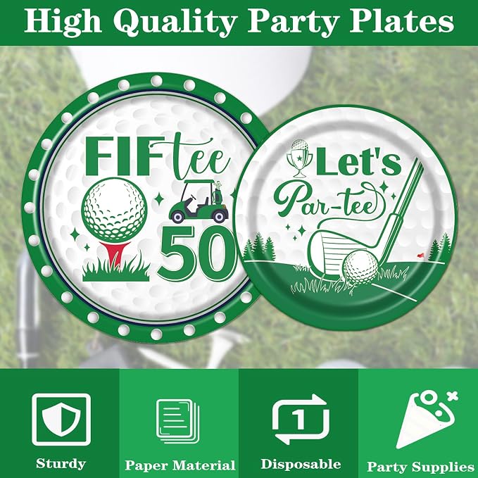 Rakuto Golf 50th Birthday Party Decorations 96PCS Plates Napkins Forks | Golf - Image 3