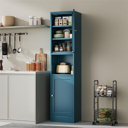 2-Door Metal Storage Cabinet, Tall Slim Pantry Organizer with 3 Adjustable Shelves (120LBS/Shelf), Anti-Tipping Waterproof Cabinet for Bathroom/Kitchen/Home Office/Small Spaces,(1PC,Blue)