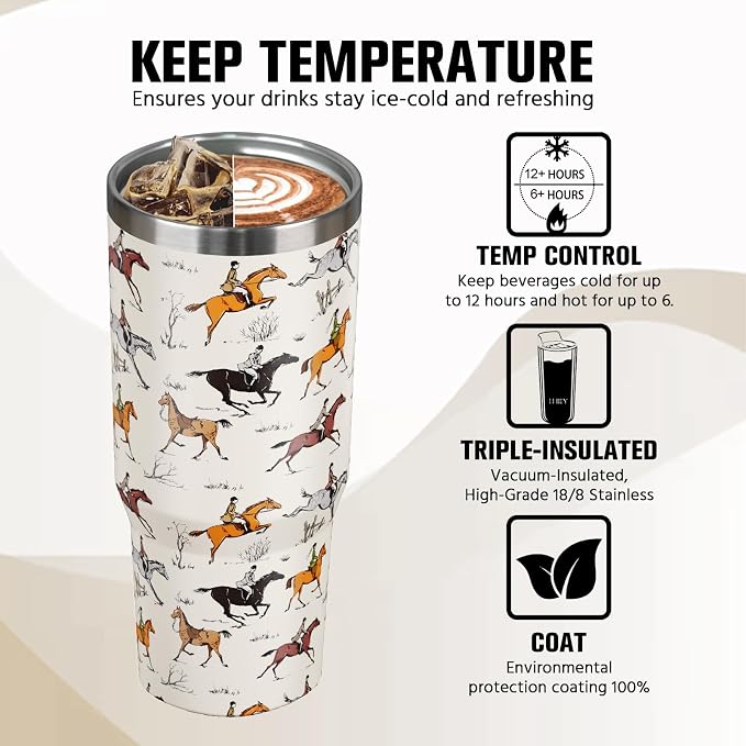 30 oz Horse Tumbler with Handle and Flip Straw, Vacuum Insulated Water Bottle - Image 4