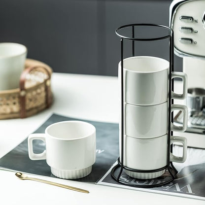 Miamolo Coffee Mugs Set of 4, Stackable Coffee Cups - Image 6