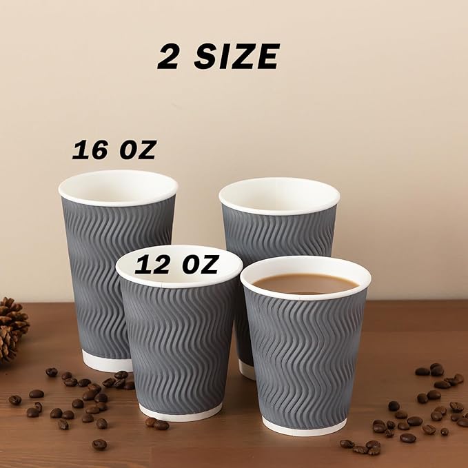 Clawsoff 90 Pack 16 oz Coffee Cups Disposable Insulated Paper Cup Gray | - Image 5