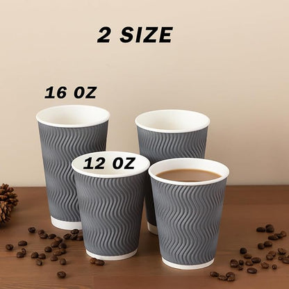 Clawsoff 90 Pack 16 oz Coffee Cups Disposable Insulated Paper Cup Gray | - Image 5