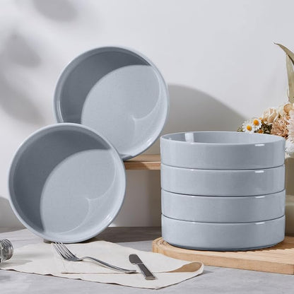 E-far Pasta Bowls Set of 6, 35 oz Large Stoneware Bowl Plates | Shallow & Wide - Image 6