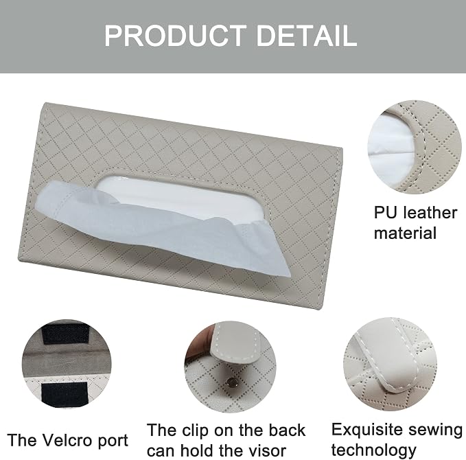 Car Sun Visor Tissue Holder, Car Napkin Holder, Premium PU Leather, Mask Holder - Image 5