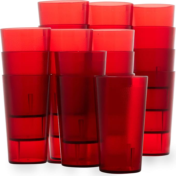 Restaurant Grade, BPA-Free 12oz Red Plastic Cups 24pk. Super Durable, Break by FoodRestaurantSupplies