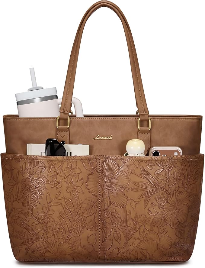 LOVEVOOK Work Tote Bags for Women, Embossed Retro Leather 15.6 Inch Laptop Bag by LOVEVOOK