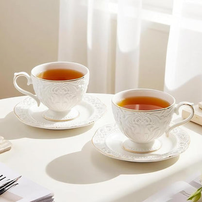 Cups and Saucers Tea Cups Set of 2, Ceramic Coffee Cups - Image 9