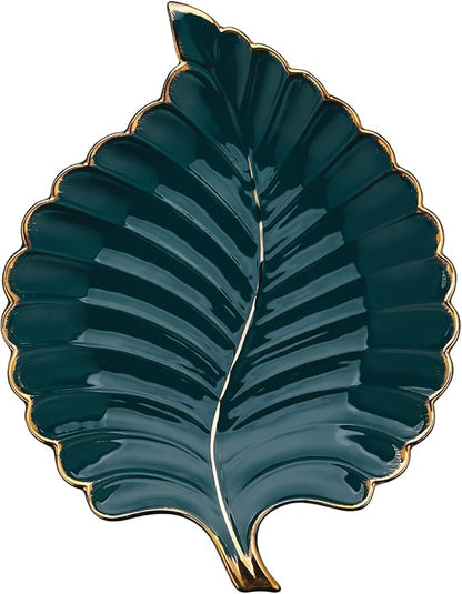 VanEnjoy Candy Dishes Decorative, Key Bowl for Entryway Table, Green Ceramic Bowl Decorative, Decorative Bowl for Keys, Leaf Jewelry Plate Tray