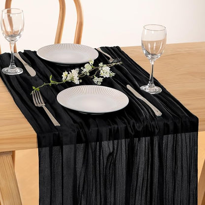 2 Pack Black Cheesecloth Table Runner 10ft Gothic Gauze Centerpiece | - Image 4