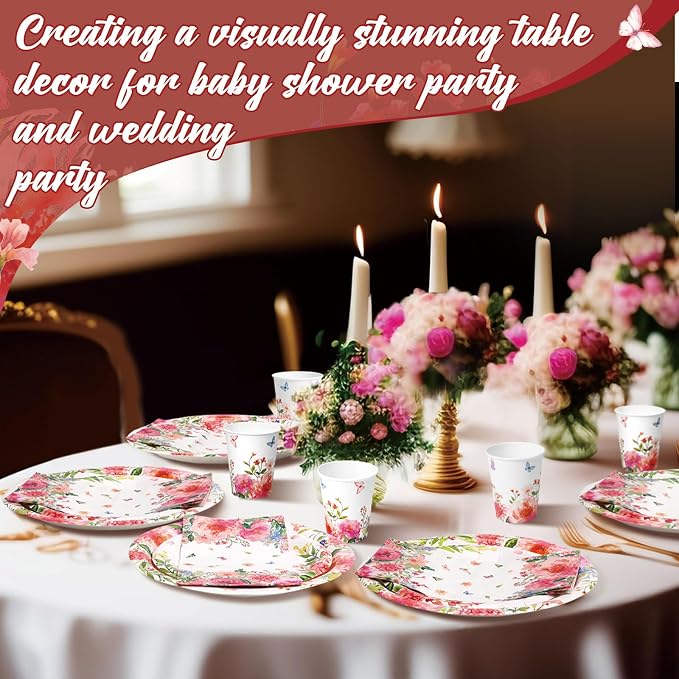 Funnymoom 250 Pcs Floral Party Decoration Wildflower Paper Plates Cups and - Image 4