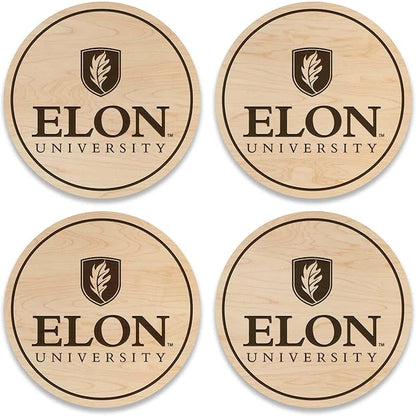LazerEdge Elon University Phoenixes Wooden Coaster Set - Maple Wood - Officially Licensed Product - 4-Pack