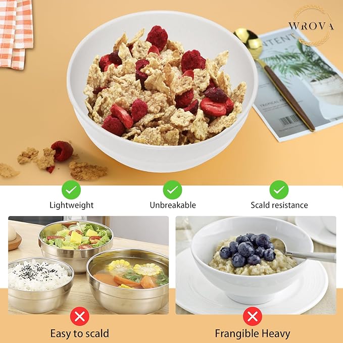 Wheat Straw Bowls Set 60 OZ, Unbreakable Large White Bowls Set of 6, Microwave - Image 4