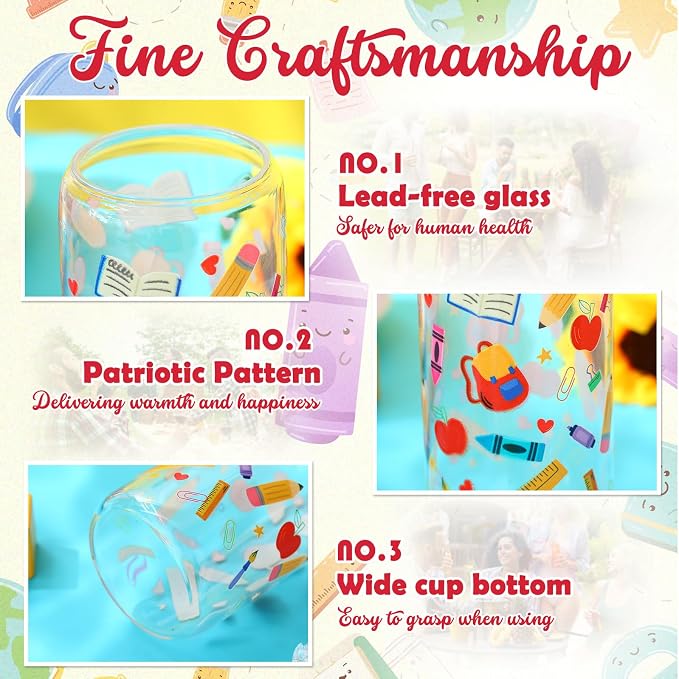 Sliner 2 Pcs Teacher Glass Cups Back to School Gifts Tumblers - Image 5