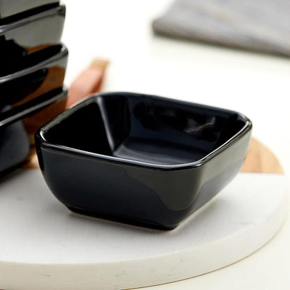 Ceramic Dipping Bowls Set of 6,3 Ounce Porcelain Small Mini Dip Bowl Square Soy Sauce Dish - Good for Tomato Sauce, Sushi Soy, BBQ,Charcuterie Board(Black)