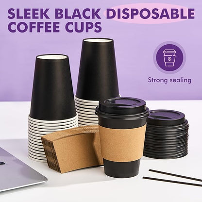 12 oz 50 Pack Black Disposable Paper Coffee Cups - Image 6