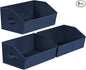 Closet Baskets for Shelves Trapezoid - Decorative Storage Baskets with Handle, Closet Bins for Organization, Shelf Storage Bins for Clothes, Books, Home, Office, 3 Pack, Navy Blue