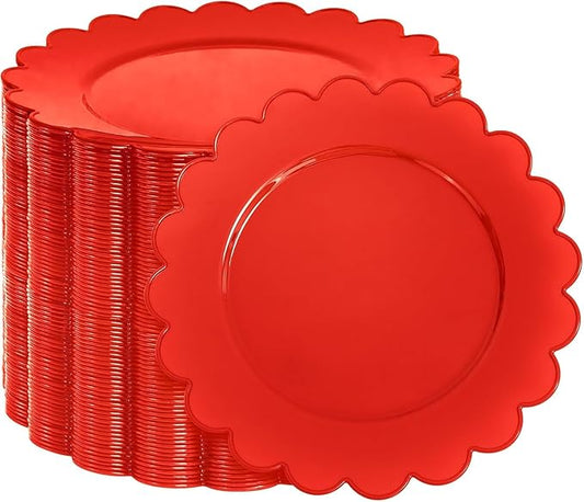 SUT 72Pcs Red Plastic Plates,10.25inch red Dinner Plates, Disposable Dinner Plates, Heavy Duty Plastic Plates, Disposable Plates,Scallop Plastic Plates for Party