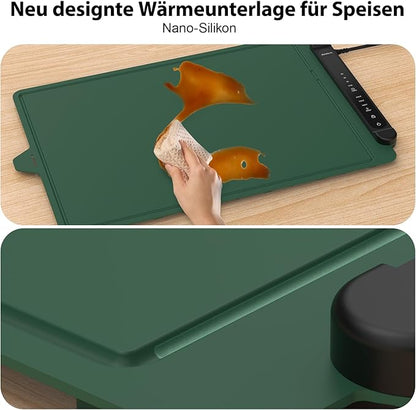 Food Warming Mat Electric Tray: Adjustable Silicone Heating Pad with 3 Temperature Settings 4 Timer Function Portable Roll Up Hot Plate for Buffets Party Gatherings Kitchen Warmer Countertop Green