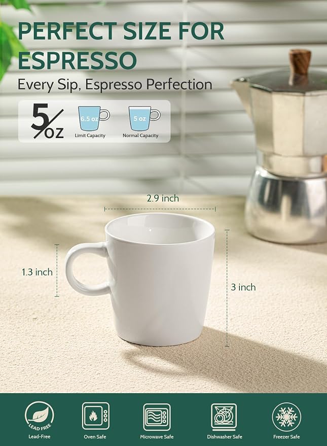 Sweese 5oz Porcelain Espresso Cups Set of 4, Mini Coffee Mugs Demitasse Cups - Image 2