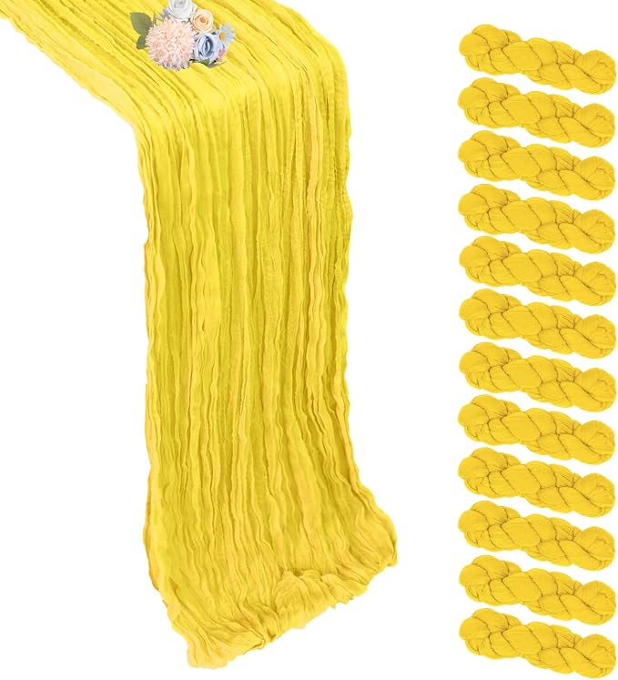 12 Pack Lemon Yellow Cheesecloth Table Runner 17 x 108 Inch | Boho Gauze Cheese by Pepmily
