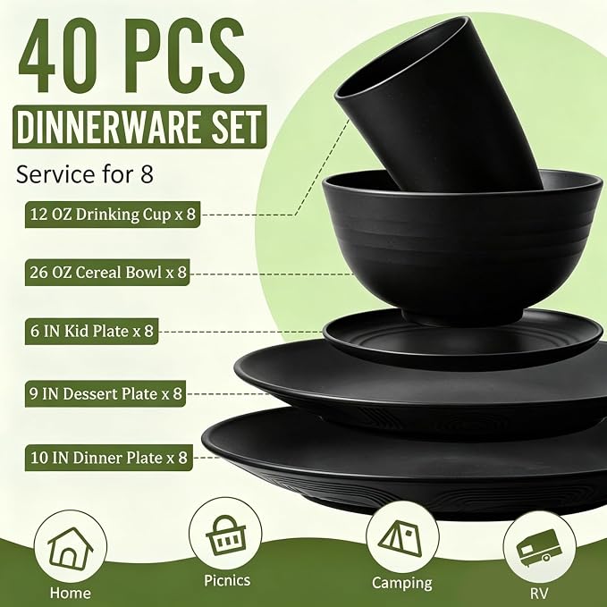 Kitchen Wheat Straw Dinnerware Set 40 PCS Dishes Sets - Image 2