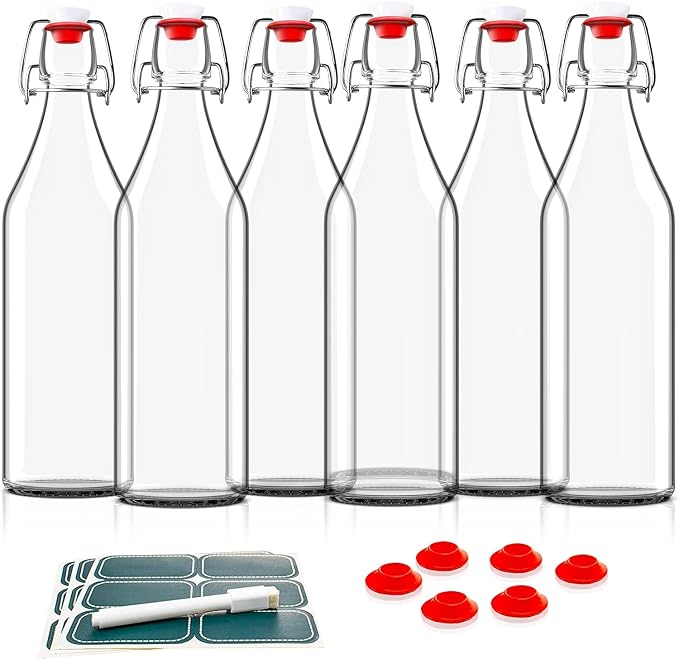 Otis Classic Clear Swing Top Glass Bottles, Plastic Caps, 16oz | Marker & - Image 9