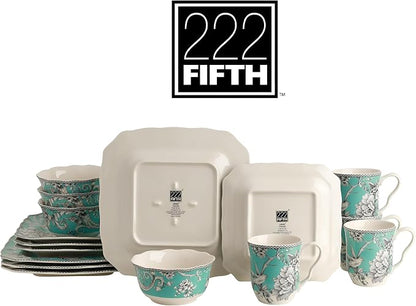222 Fifth Adelaide Turquoise 16-Piece Porcelain Dinnerware Set | Microwave and - Image 9