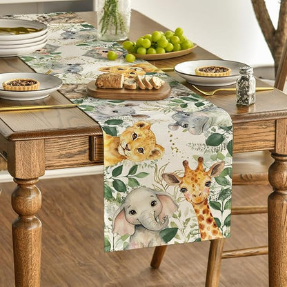 Artoid Mode Animals Elephant Giraffe BabyShower Table Runner, Seasonal Spring - Image 3