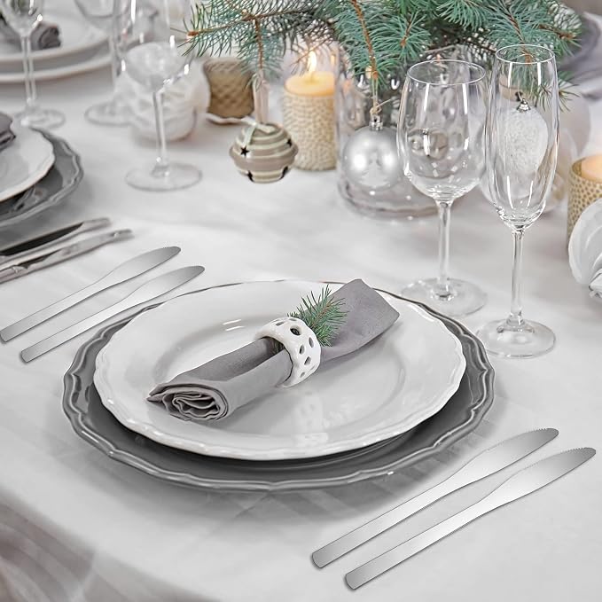 Therwen 64 Pieces Dinner Knives Set Stainless Steel Knife 8.43 Inches Silver - Image 6