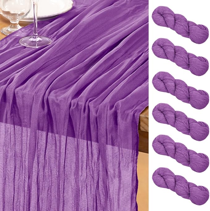 DeZerlor Dark Purple Cheesecloth Table Runners 6 Pack Fall Runners | 120Inch by DeZerlor