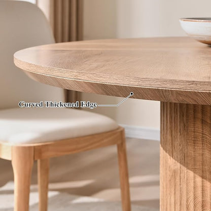 T4TREAM 47" Fluted Round Dining Table for 4-6, Mid-Century Modern Kitchen Table with Thickened Edge & Cylindrical Base for Dining Room, Kitchen, Living Room,Light Knotty Oak(Table Only)