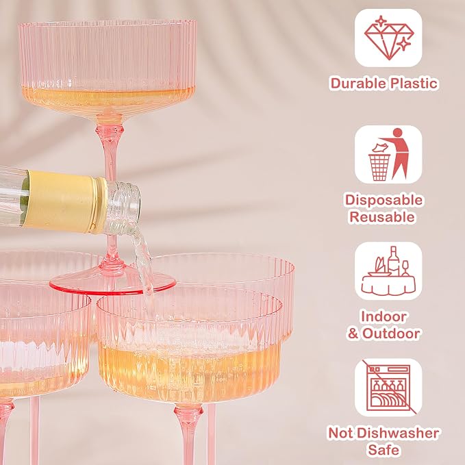 LIYH 20pcs Pink Martini Glasses 10 Oz Martini Glasses Plastic Disposable Pink - Image 6