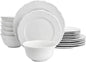 Elama Henryi 18 Piece Embossed Rim Detail Porcelain White Dinnerware Set by Elama