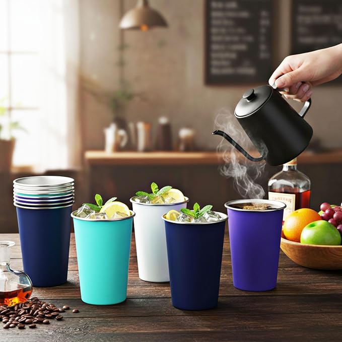 Mimorou 20 Pack 16 oz Stainless Steel Pint Cups Metal Cups Unbreakable Drinking - Image 7