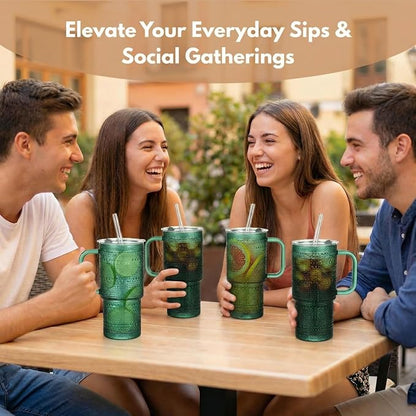 20 oz Green Glass Tumbler with Lid and Straw, Glass Iced Coffee Cups, - Image 6