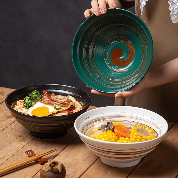 YUN TAO Ramen Bowl Set, 35 Oz Large Multicolor Ceramic Ramen Bowls Set of 4 - Image 6